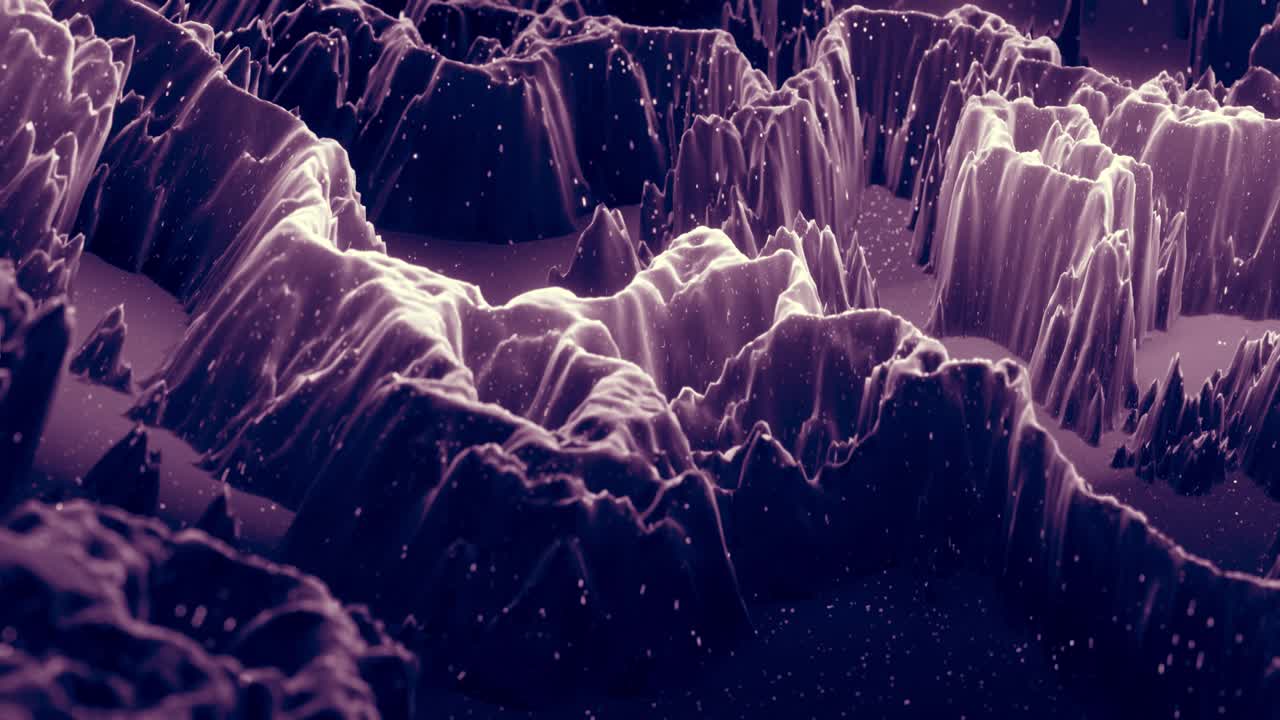 ondas abstractas de material mate negro suave con brillo interno ligero y brillos en la superficie de morphing. superficie geométrica abstracta como el paisaje o el terreno, extrudir o desplazar el ruido 3d. bucle 4k