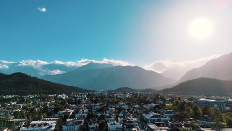 Drone-View-of-Kemer-City-of-Antalya,-Resort-Town-on-Mediterranean-Coast-of-Turkey