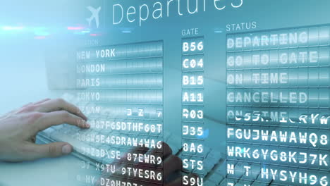 Un-Hombre-Escribiendo-En-Su-Computadora-Portátil-En-Un-Aeropuerto