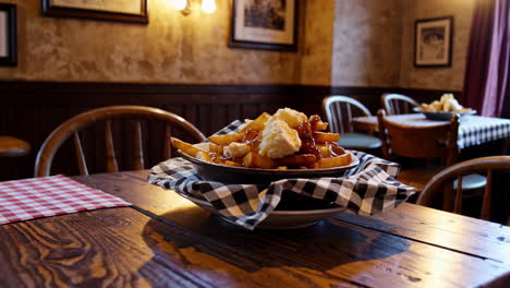 delicious poutine in a restaurant