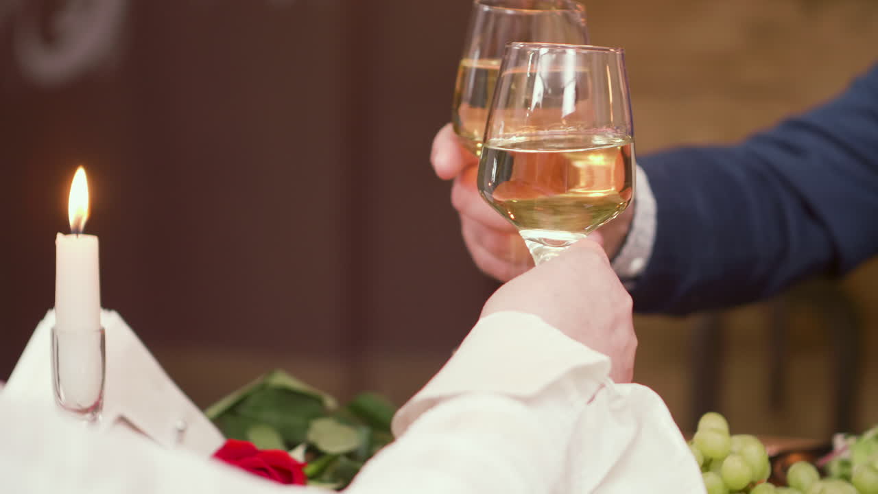 Romantic Dinner Toast with Wine and Roses