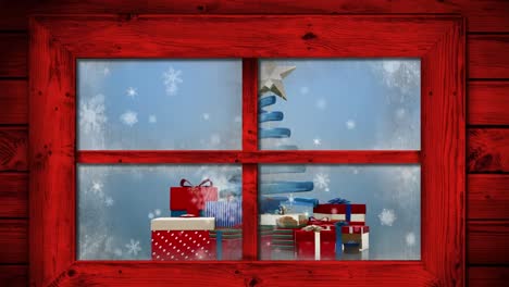 Animation-of-window-view-and-christmas-decoration