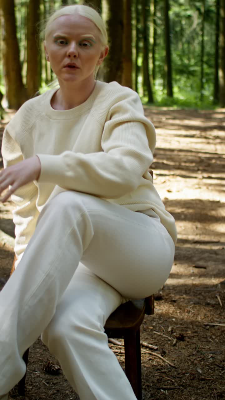 Woman in White Outfit Sitting in Forest