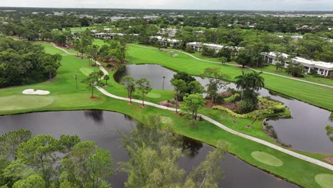 florida country club golf course. aerial establishing shot