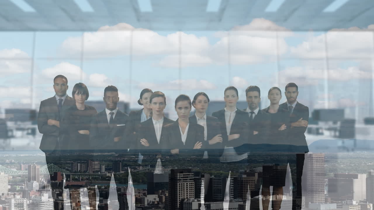 다양한 사업가들의 도시 풍경에 대한 애니메이션