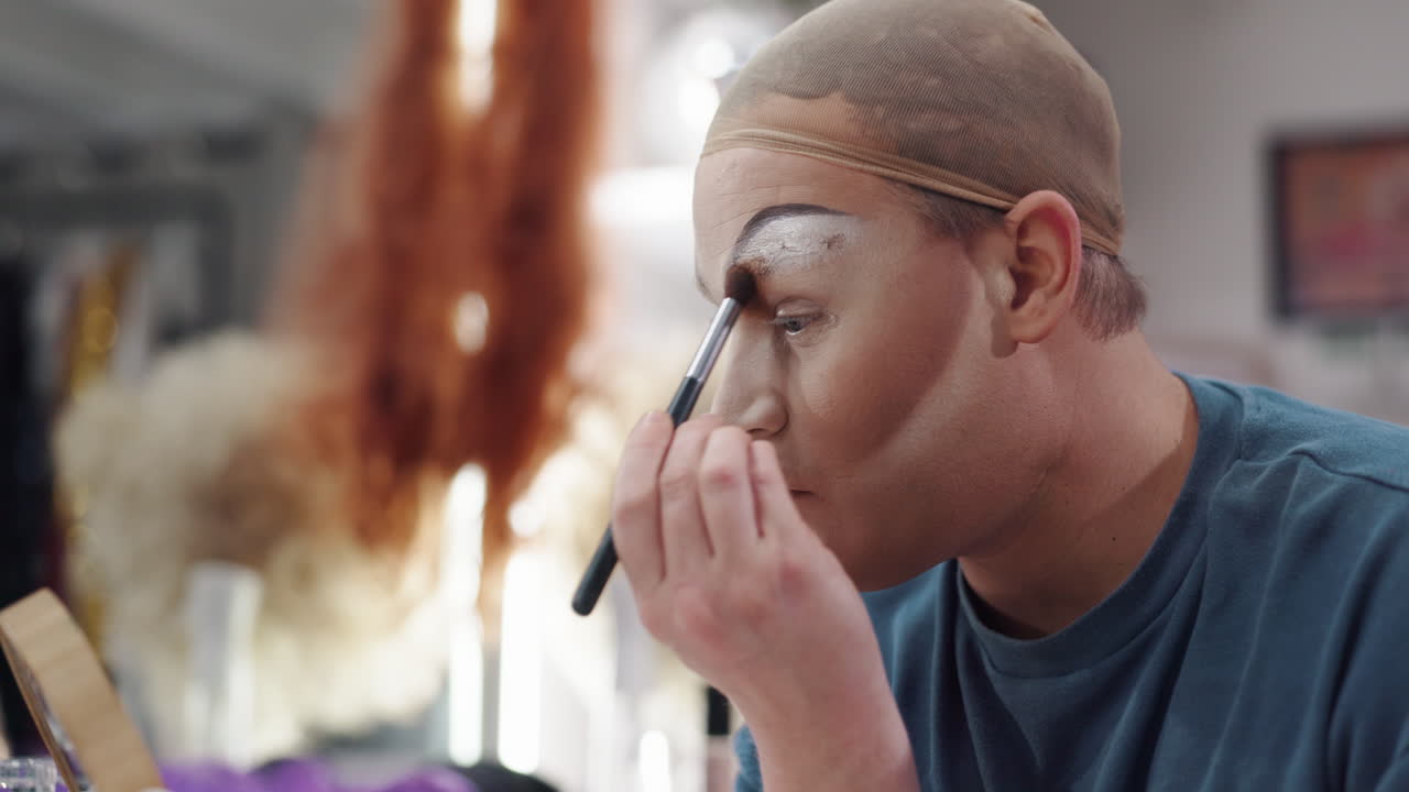 Drag queen applying makeup