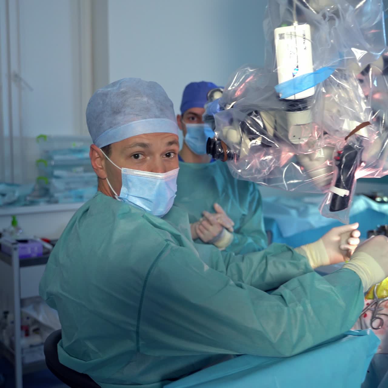 Group of surgeons working in emergency room. Neurosurgery proccess by professional medical specialists