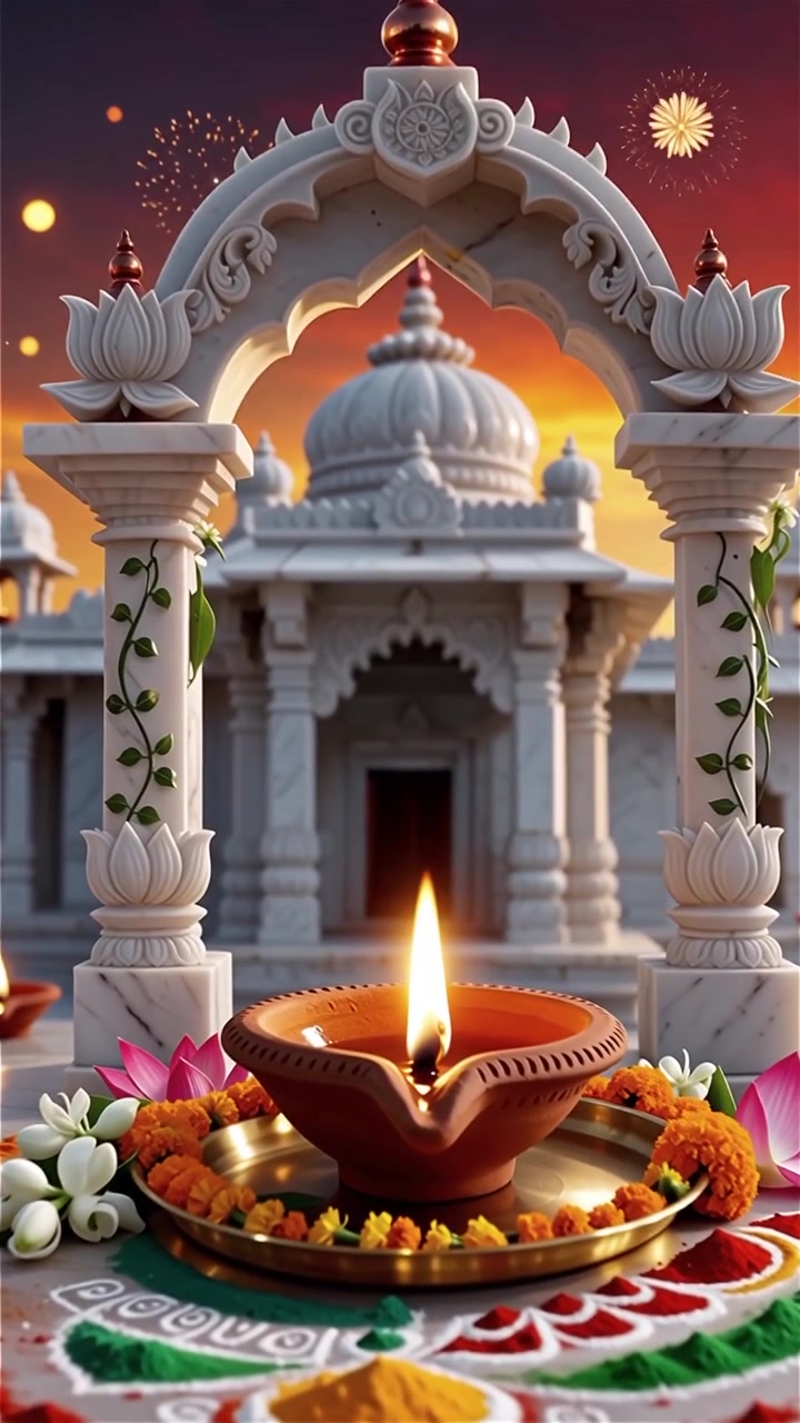 Sfondo del Festival Diwali con lanterne e decorazioni tradizionali Diyas.