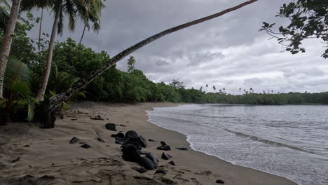 Ein-Ruhiger-Sandstrand-An-Einem-Bewölkten-Tag-In-Samoa