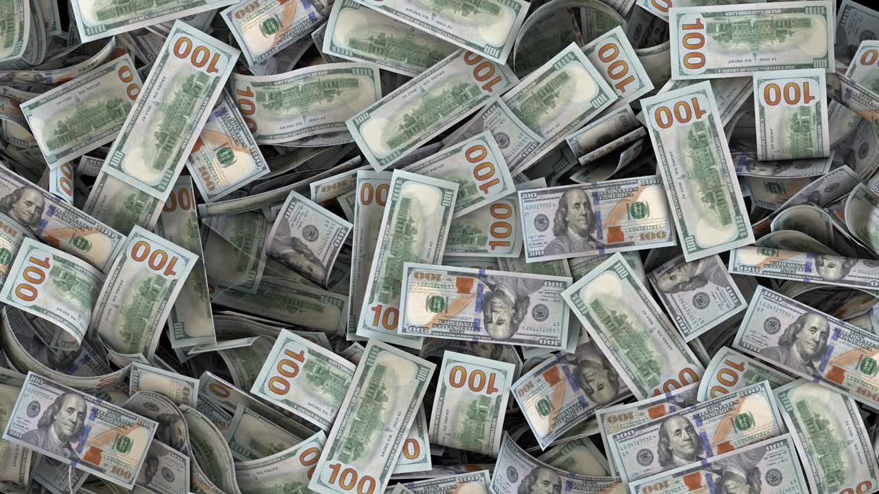 caída de los billetes de dólar de la transición del dinero