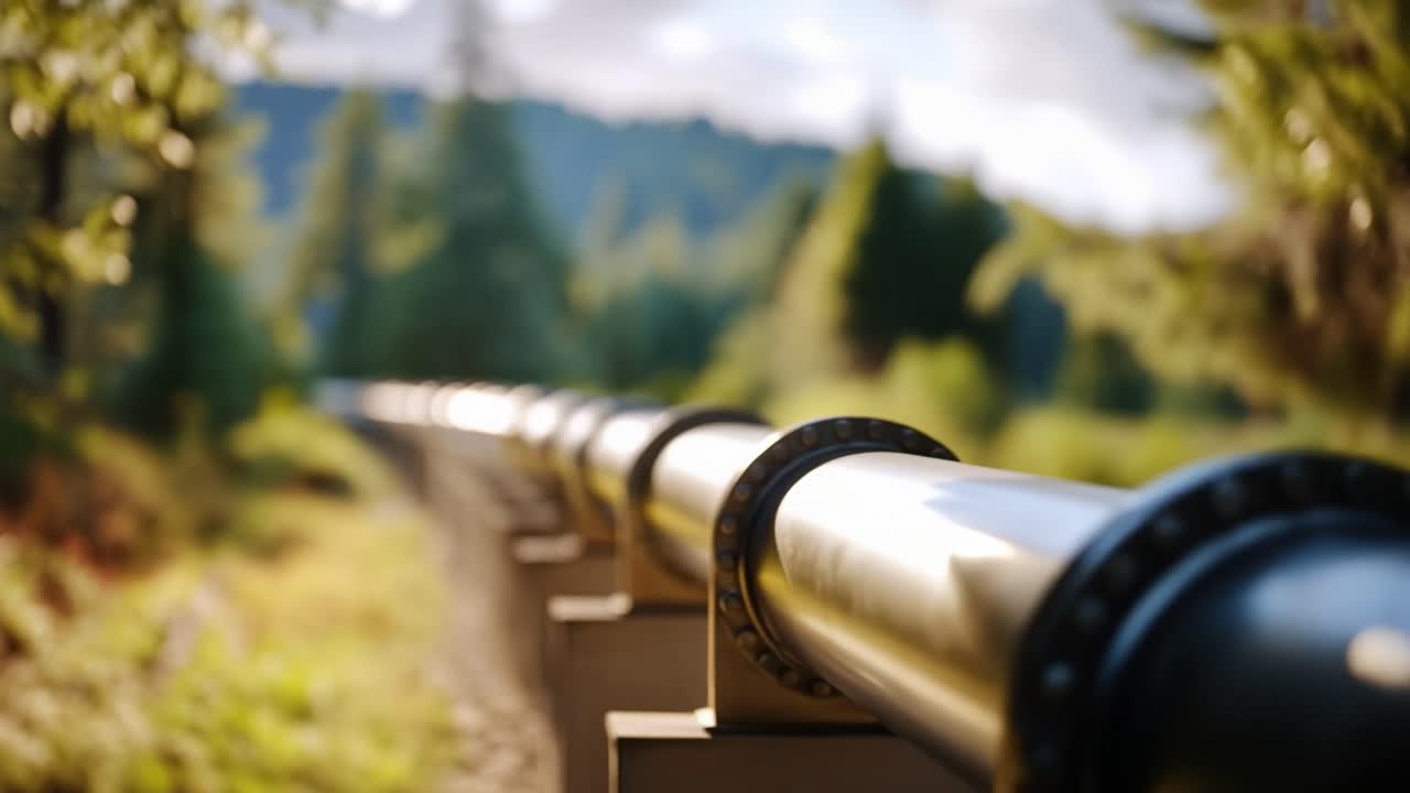 A Long Pipe Stretching Through a Lush Green Landscape Under Bright Sunlight, Creating a Serene and Industrial Contrast in a Natural Setting