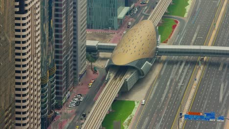 dubai downtown roof top view metro line station 4k time lapse united arab emirates