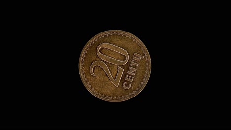 lithuania 1991 20 centų coin reverse with ornamental fir-tree pattern around the value rotating on black background