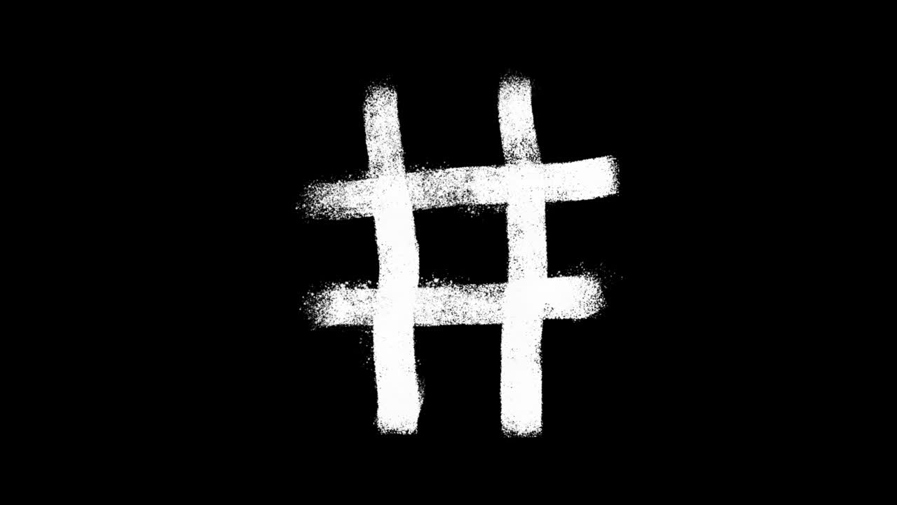 Animeret spraymaling hashtag-symbol på sort baggrund
