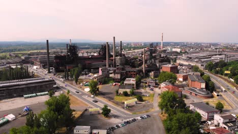 dolni oblast vitkovice historic industrial zone aerial look up shot