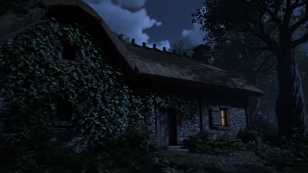 Nighttime Cottage in the Woods