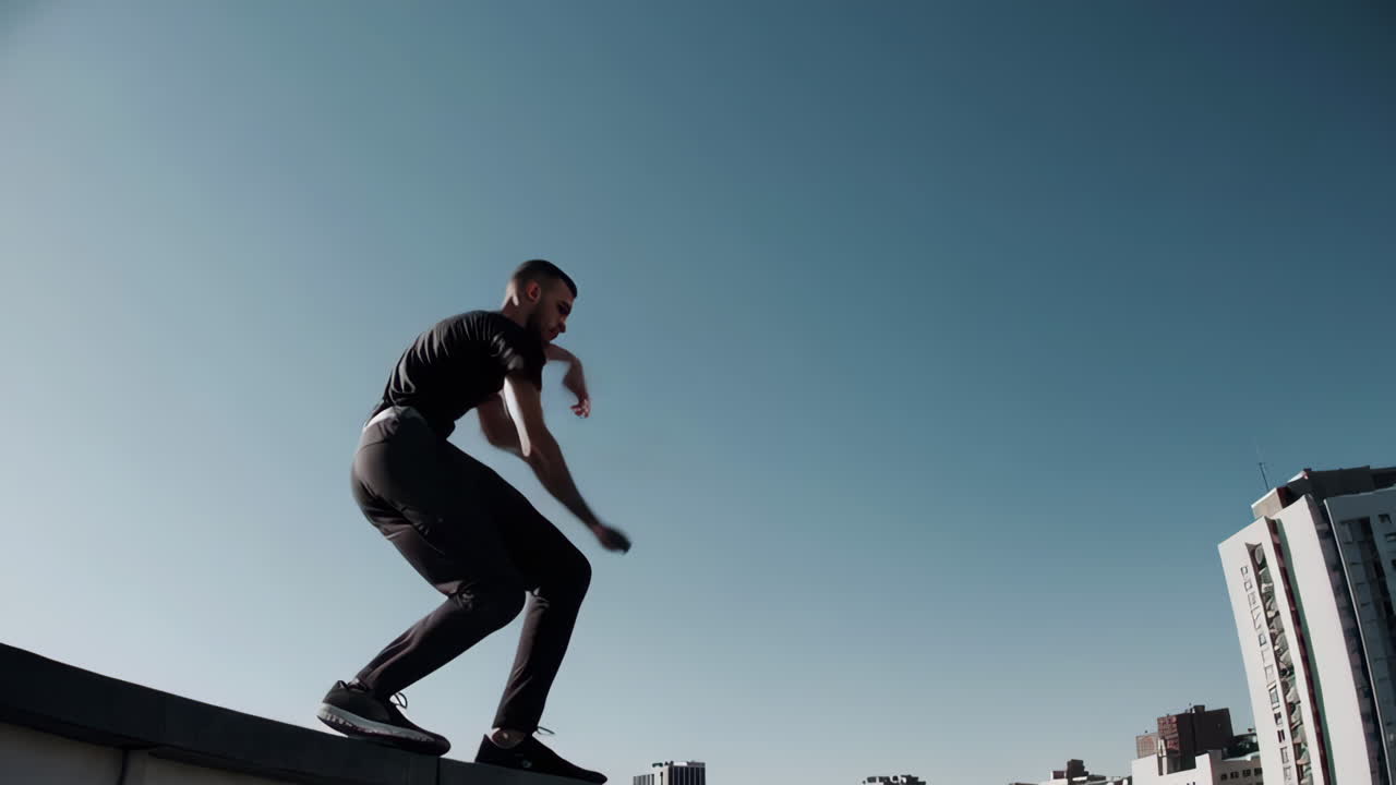 Man Performing Parkour in an Urban Setting