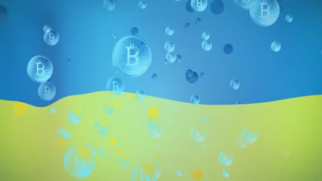 Animation-of-bitcoin-symbols-over-flag-of-ukraine