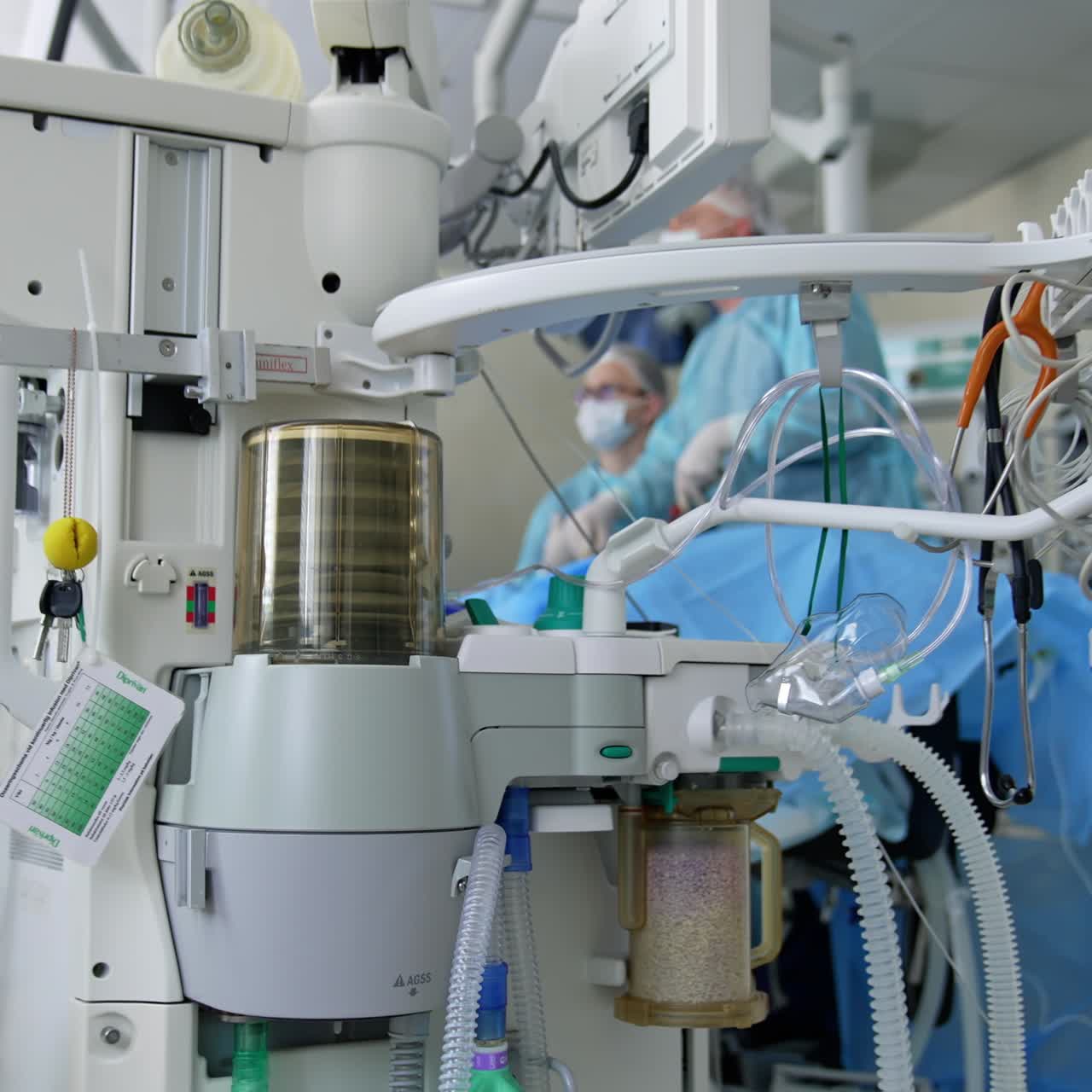 Mechanism of artificial lung ventilation in motion. Medical ventilator. Intensive care unit with Pneumonia diagnosing