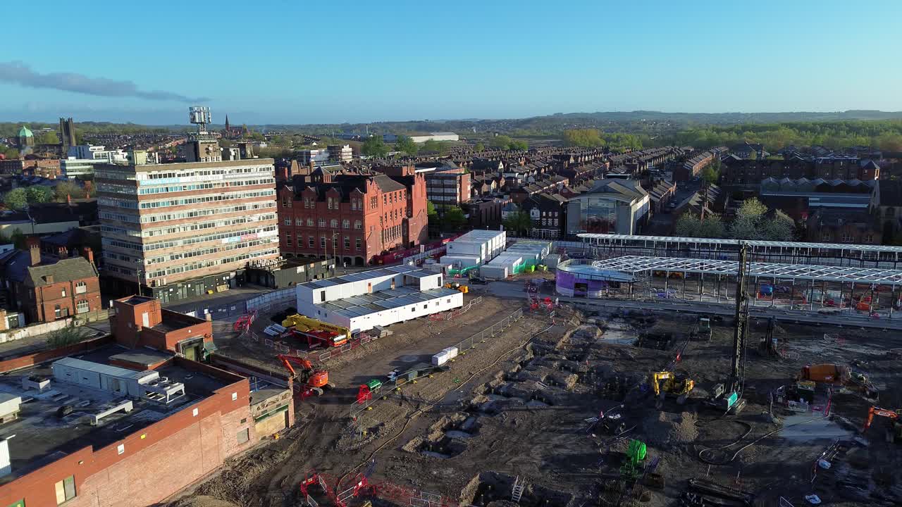 Flyfoto av fremdrift på infrastrukturbyggeplass for bykjernens fornyelsesprosjekt