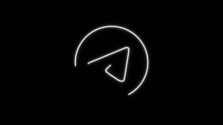 Animated Neon Outline of Telegram Logo on Black Background