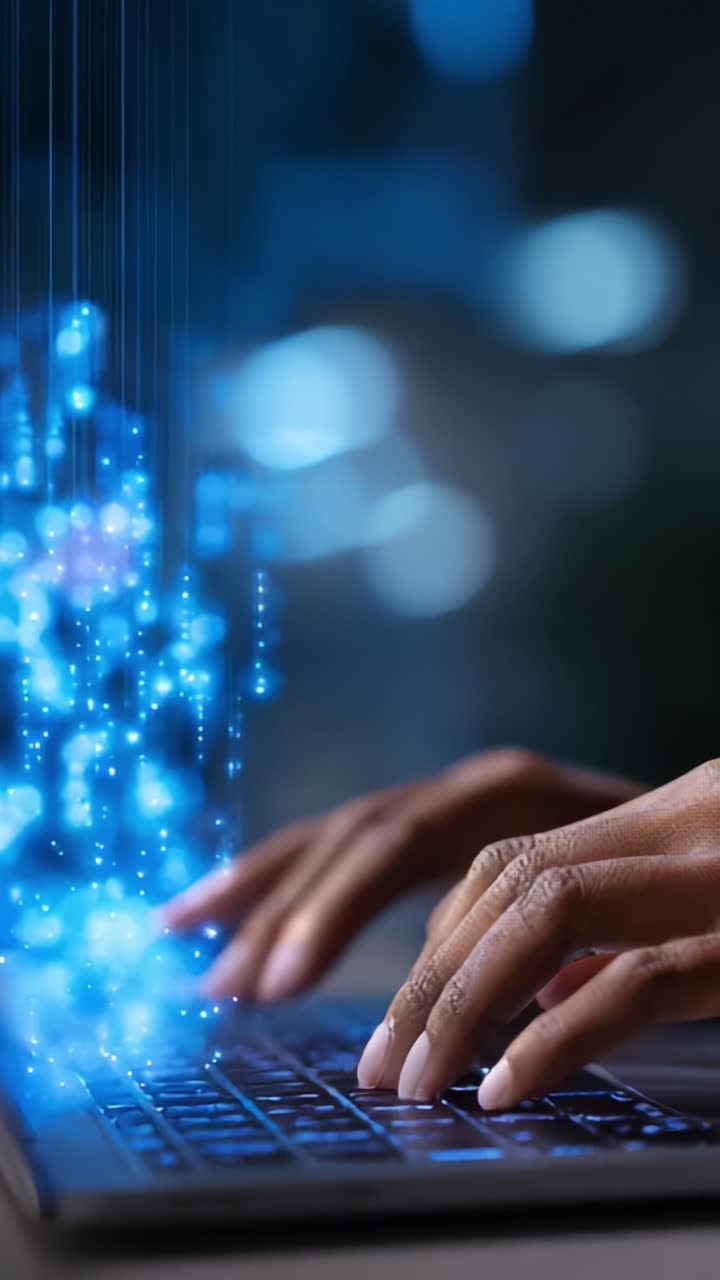 Dynamic Interaction with a Laptop: Visualizing Data Flow Through Digital Hands Typing, Enveloping the Screen with Streams of Light and Information