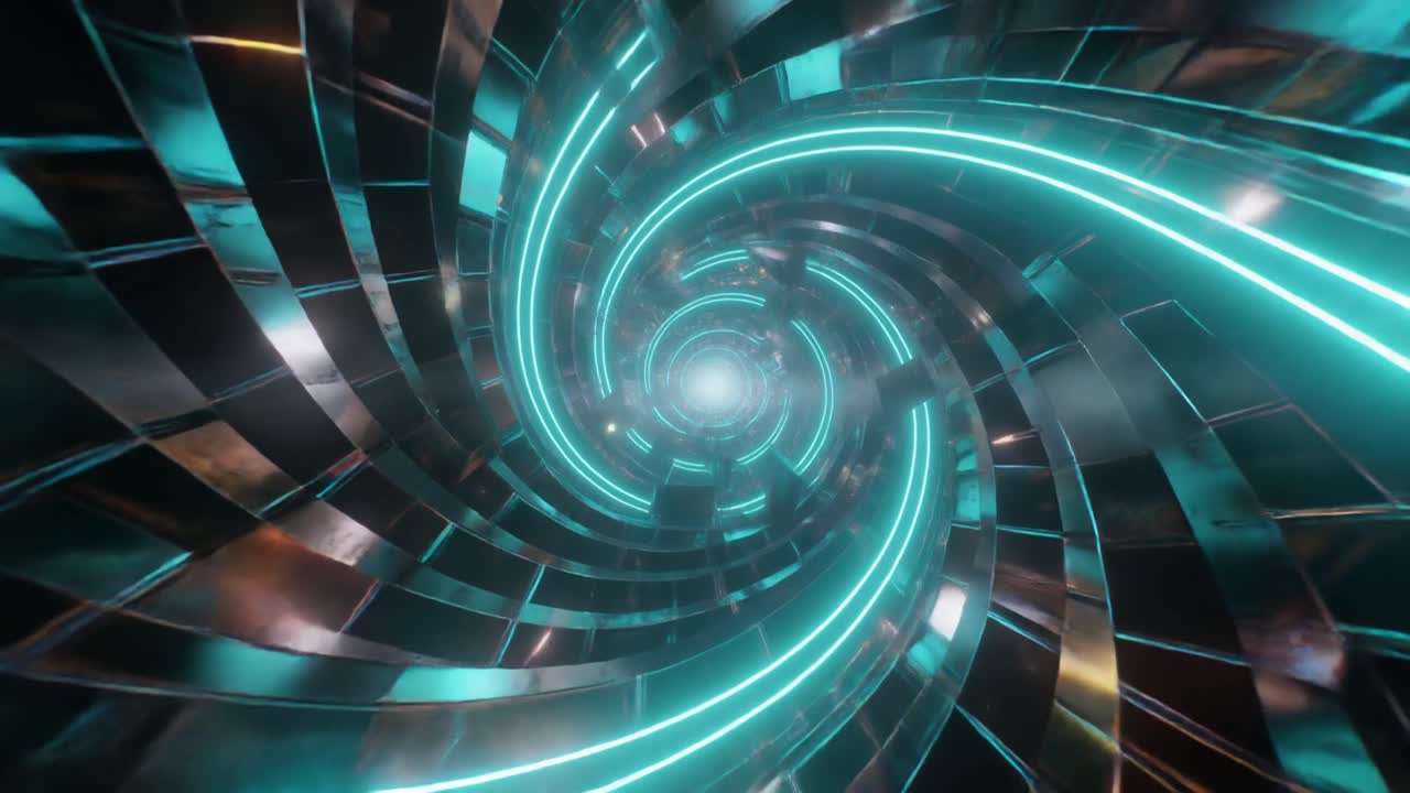 Flying Through a Futuristic Neon Spiral Tunnel
