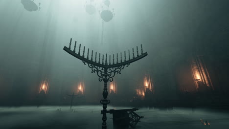 interior oscuro y misterioso de la iglesia
