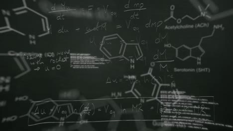 scientific data written in chalk moving on a blackboard