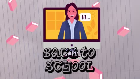 animación del texto de regreso a la escuela sobre los iconos de la escuela