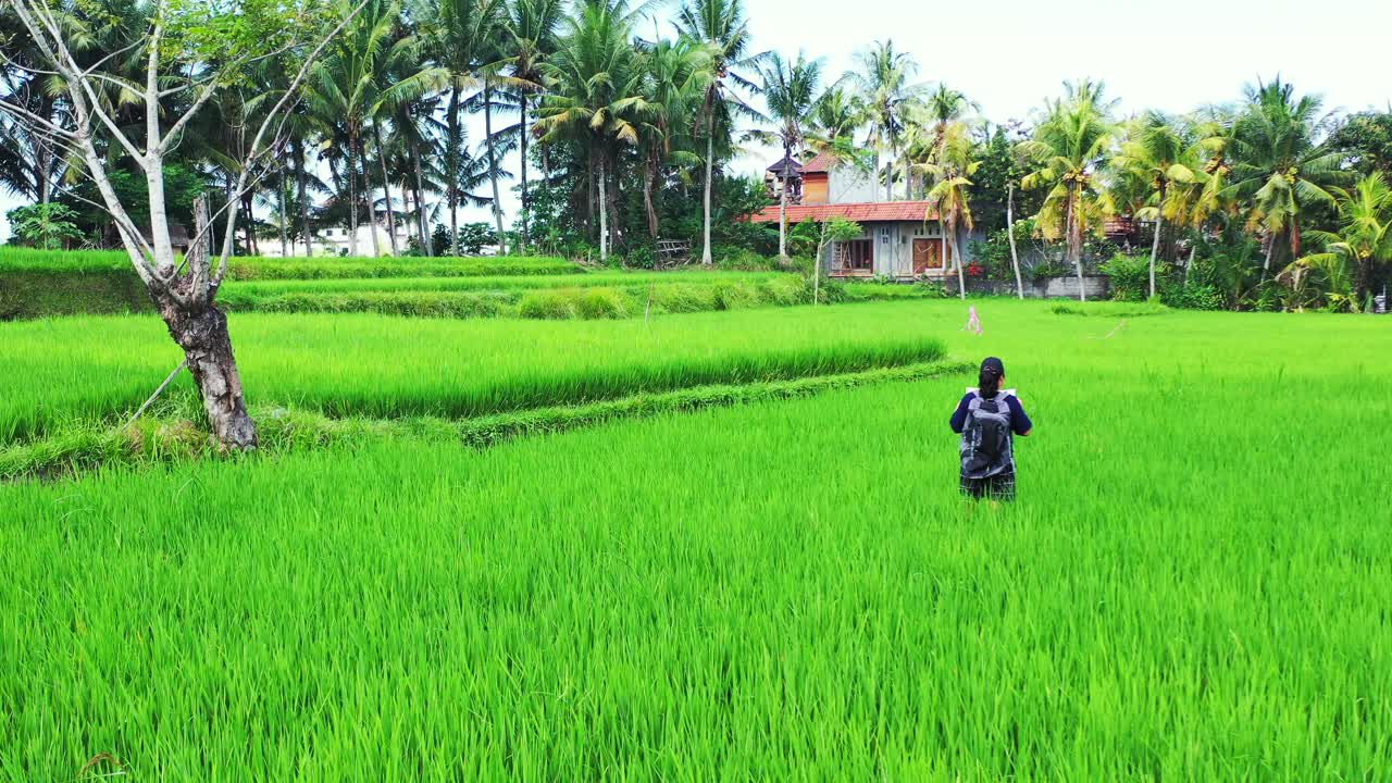 인도네시아의 외 지역에서 풍경을 감상하는 지도와 함께 에 서 있는 아름다운 젊은 여성