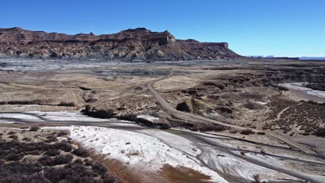 frozen path in rocky canyon on sunny day in usa