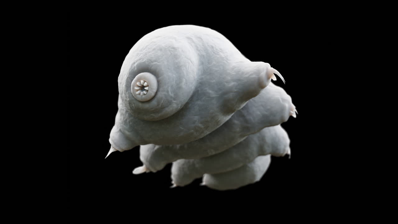 Water Bear Tardigrade in 4k resolution on black background