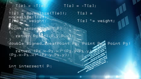 animation of digital data processing over screens and glowing blue lights