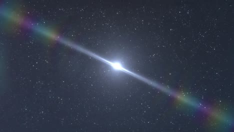 animación digital de un punto brillante de luz y el destello de la lente contra estrellas brillantes en el espacio
