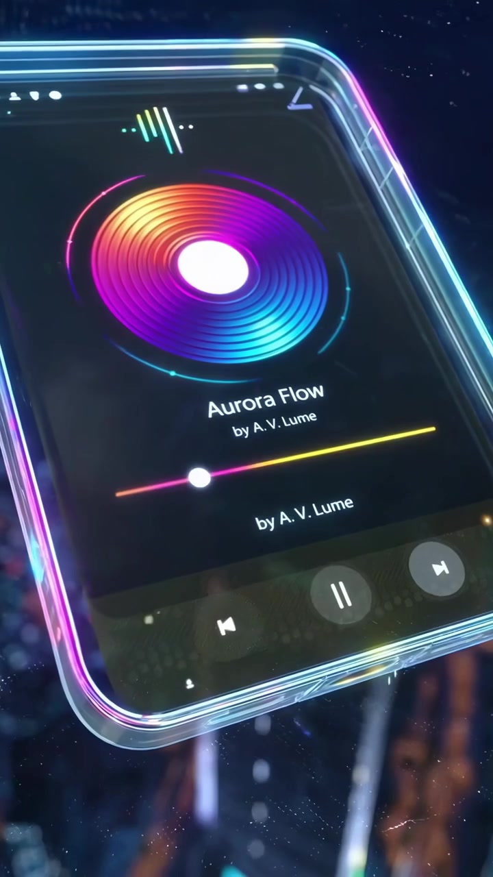 Smartphone Olografici Futuristici che Fluttuano Sopra una Città Notturna Luminosa