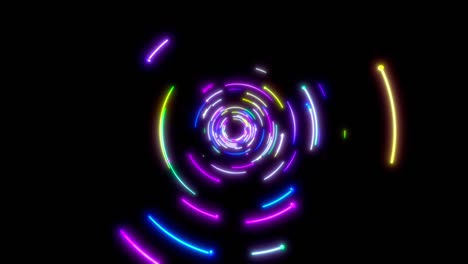 glowing neon lines tunnel. blue red pink and violet colorful lighting. seamless loop 4k animation for night club