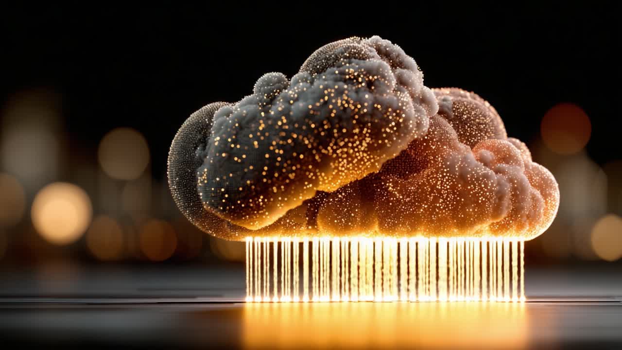 A Captivating Visual Journey Through a Fantastical Cloud Formation with Glowing Particles and Dynamic Light Effects Suggesting Magical Realism