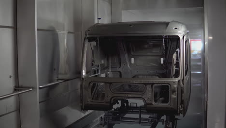 truck cab in a paint booth