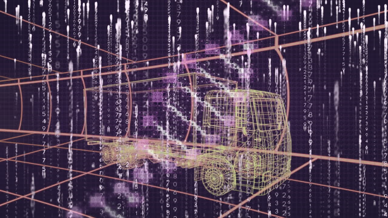 트럭과 그리드의 3d 드로잉 모델에 대한 dna 스트랜드의 애니메이션