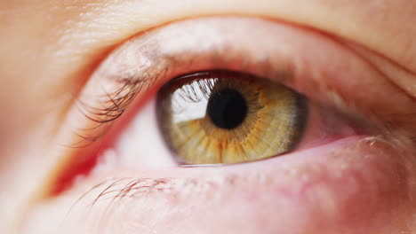 video close up detail of the blinking green eye of a caucasian woman