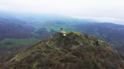 aerial of chapelle notre-dame du mont carmel de saurier, auvergne, france