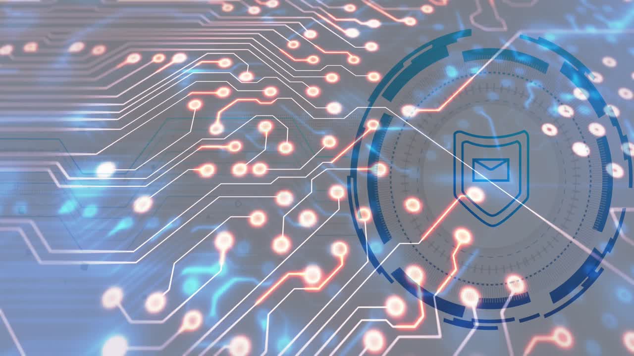 검은색 배경의 데이터 처리에 대한 방패 아이콘의 애니메이션