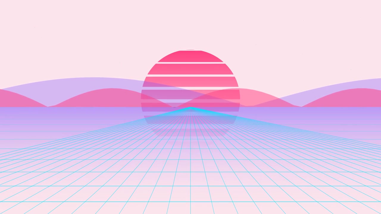 Retro Synthwave Style Landscape with Glowing Sun and Grid
