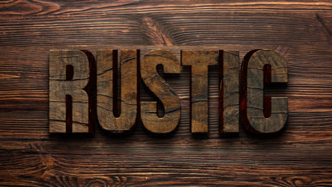 rustic wood text on wooden background with light effects
