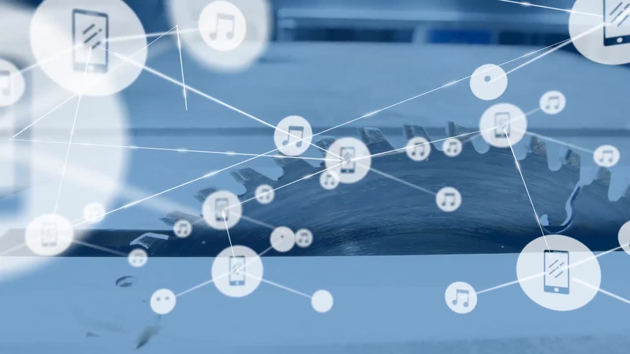 원형 사 위에 아이콘으로 연결된 네트워크의 애니메이션