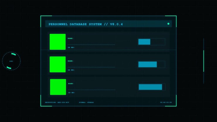 Futuristic Digital Personnel Database Interface Loading Data