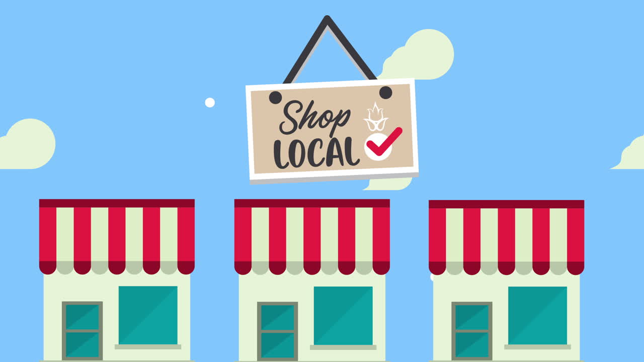 상점 건물에 붙여진 라벨에 표기된 지역 비즈니스 글자