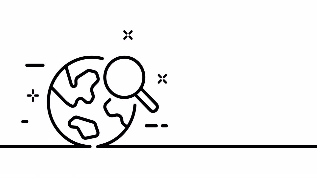 Single line drawing, solid line search. One line drawing animation global search, data and information. Information search logo animated. Video 4K