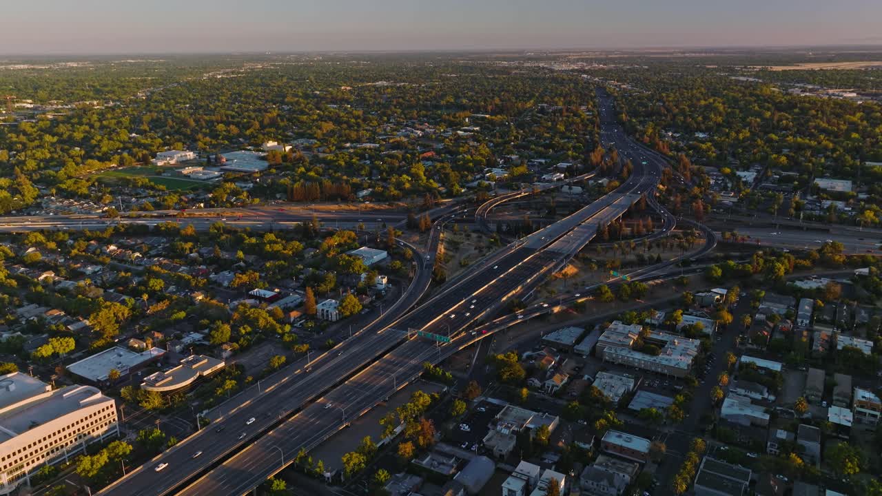 Aerial cityscape of Sacramento downtown